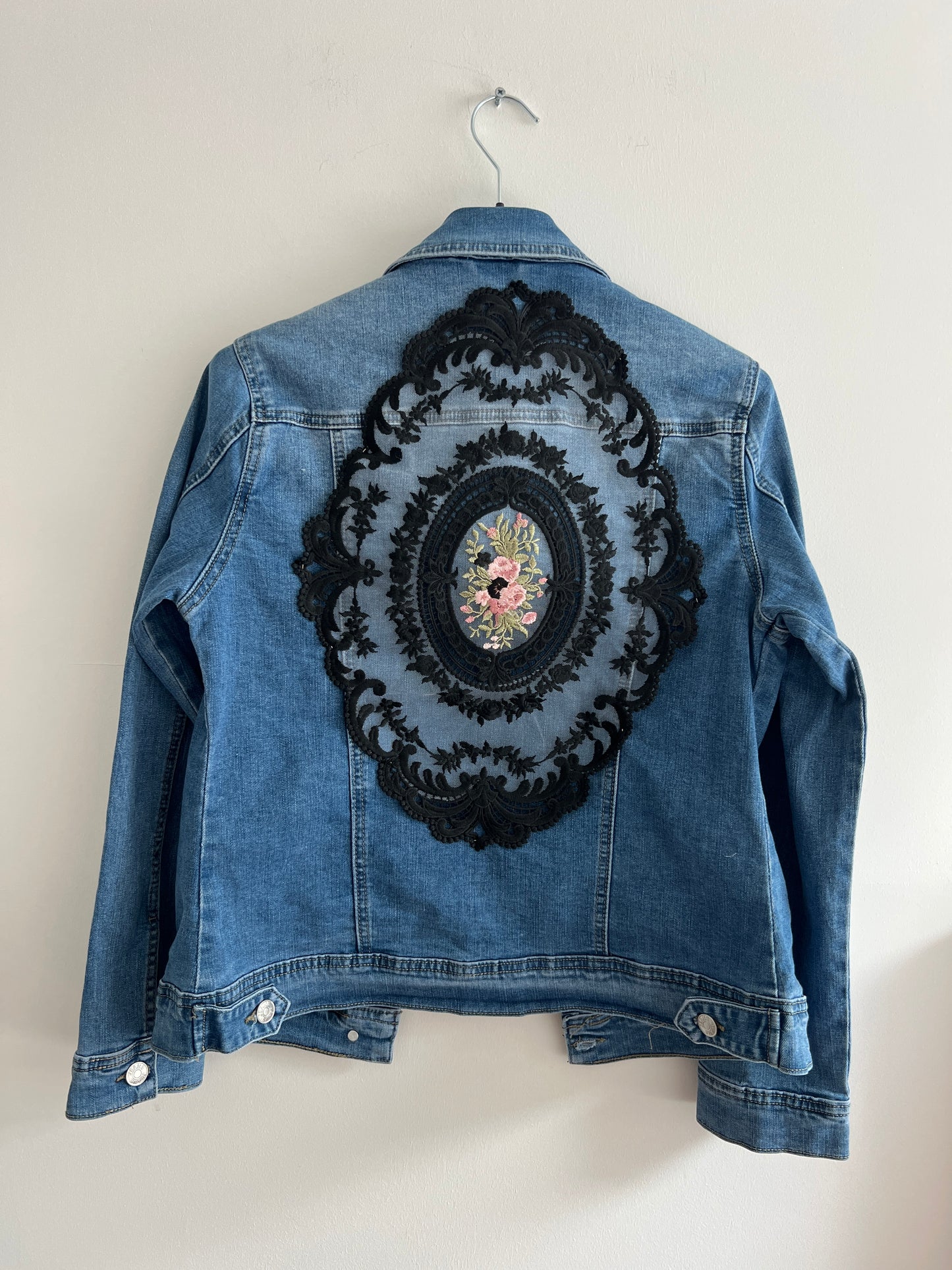 Denim Jacket With Embroidery Lace Lady Top Unique Coat Handmade Birthday Gift for Her Gift For Girl