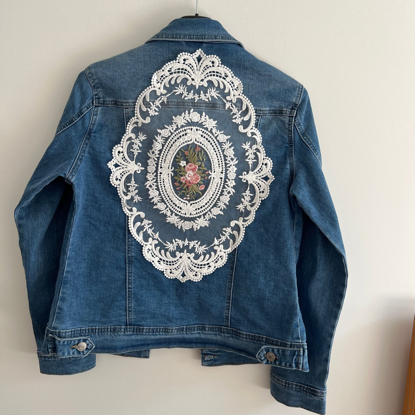 Denim Jacket With Embroidery Lace Lady Top Unique Coat Handmade Birthday Gift for Her Gift For Girl
