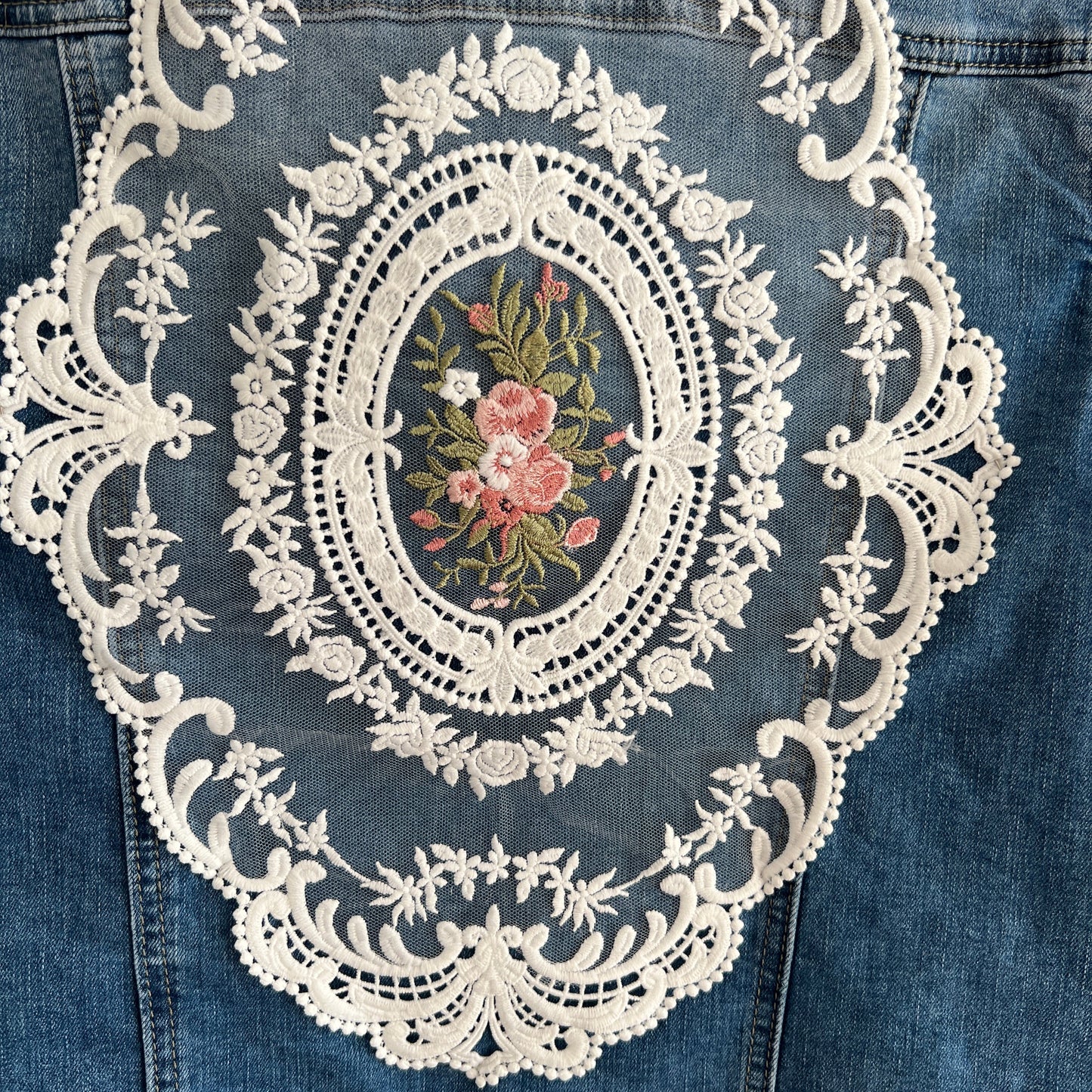 Denim Jacket With Embroidery Lace Lady Top Unique Coat Handmade Birthday Gift for Her Gift For Girl