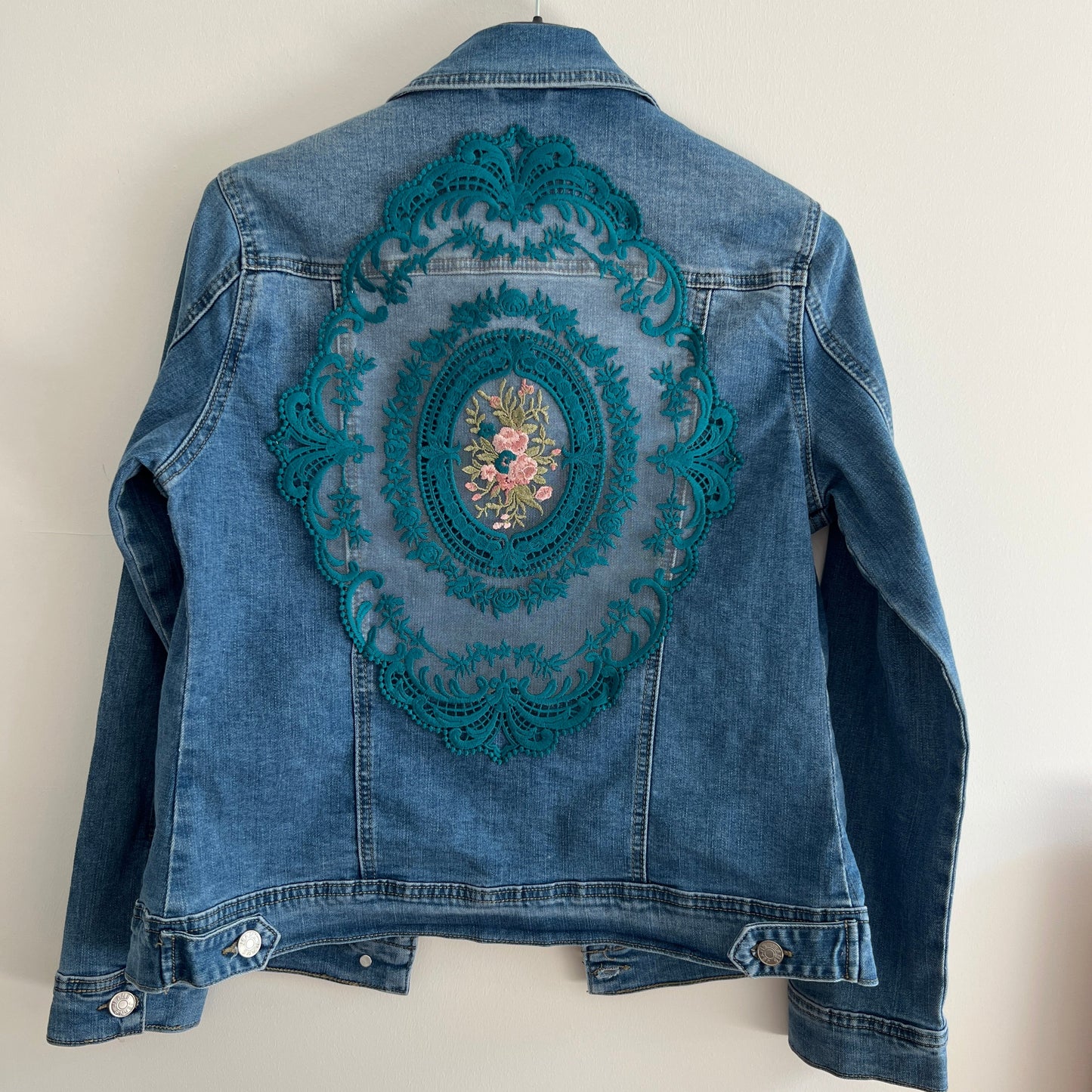 Denim Jacket With Embroidery Lace Lady Top Unique Coat Handmade Birthday Gift for Her Gift For Girl