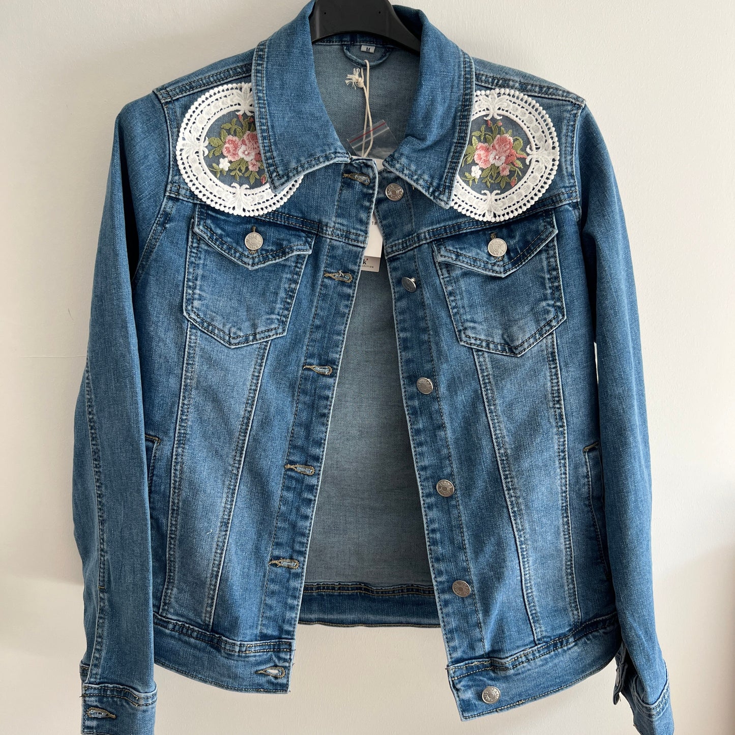 Denim Jacket With Embroidery Lace Lady Top Unique Coat Handmade Birthday Gift for Her Gift For Girl