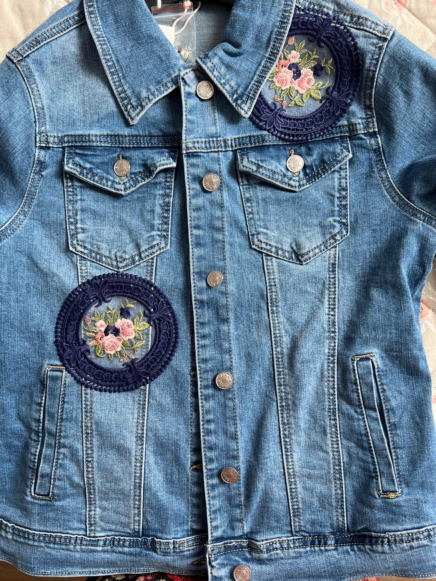 Denim Jacket With Embroidery Lace Lady Top Unique Coat Handmade Birthday Gift for Her Gift For Girl
