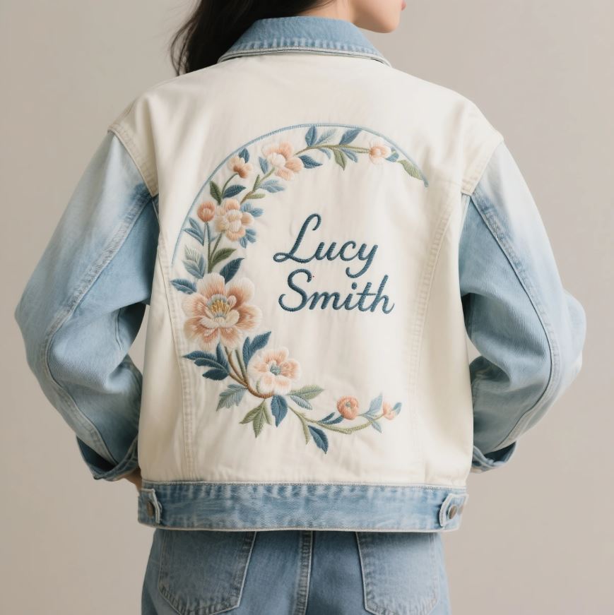 Personalise Denim Jacket With Embroidery Flower And Name For Birthday Gift Gift For Her