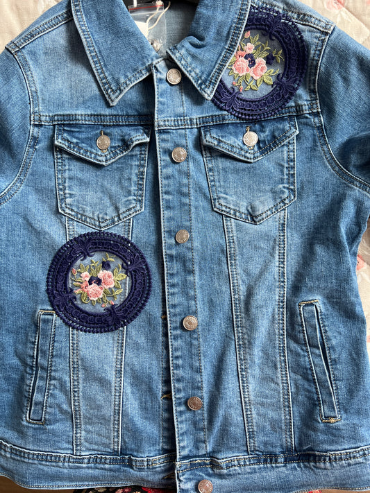 Unique Denim Jacket With Embroidery Lace Coat Lady Birthday Gift for Her Gift For Girl