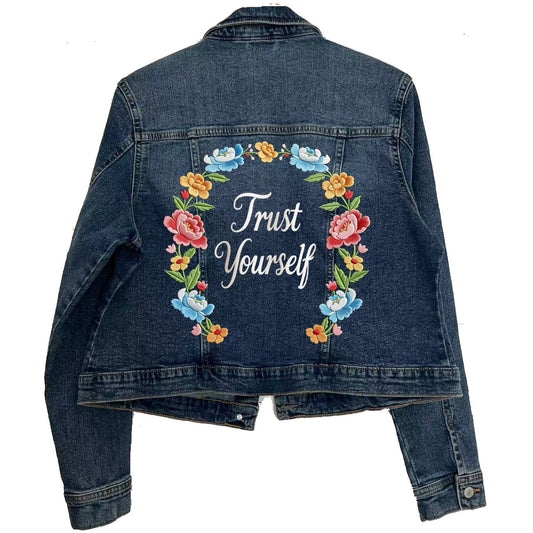 Custom Denim jacket with Embroidery flowers for wedding or parties bride Bridesmaid gift