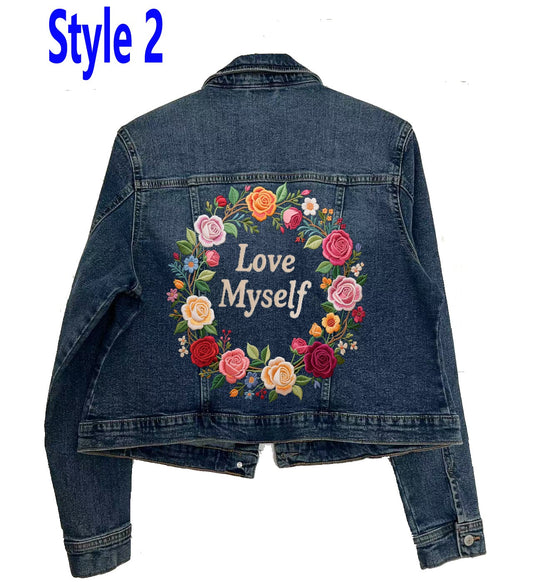 Custom Name On Denim Jacket with Embroidery flowers For Her Birthday Gift,gift For Girfriend Friend