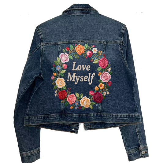 Custom Name On Denim Jacket with Embroidery flowers For Her Birthday Gift,gift For Girfriend Friend