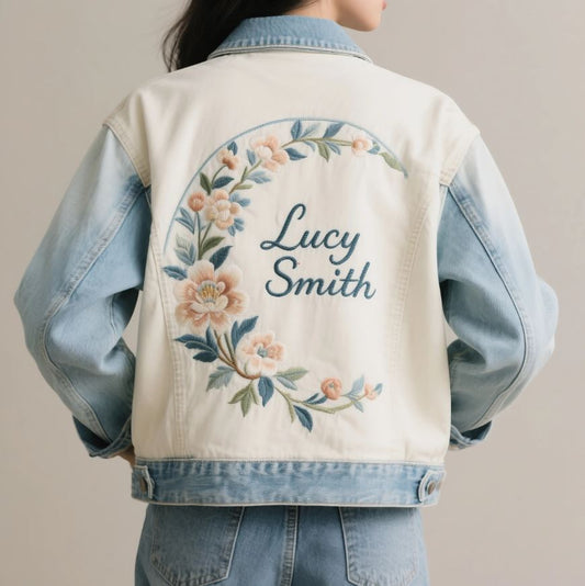 Personalise Denim Jacket With Embroidery Flower And Name For Birthday Gift Gift For Her