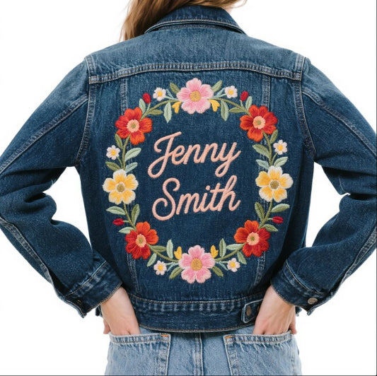 Personalise Denim Jacket with Embroidery With Name For Her Birthday Gift Lady Wear