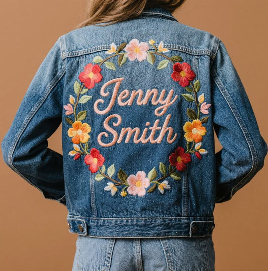 Custom Name On Denim Jacket with Embroidery flowers For Her Birthday Gift,gift For Girfriend Friend