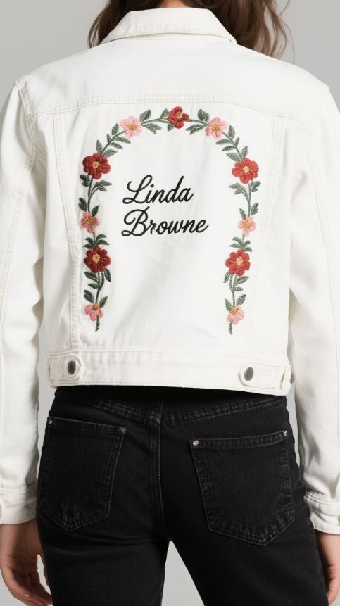 Personalized Denim White Jacket With Embroidery Personal Name For Lady Gift For Her