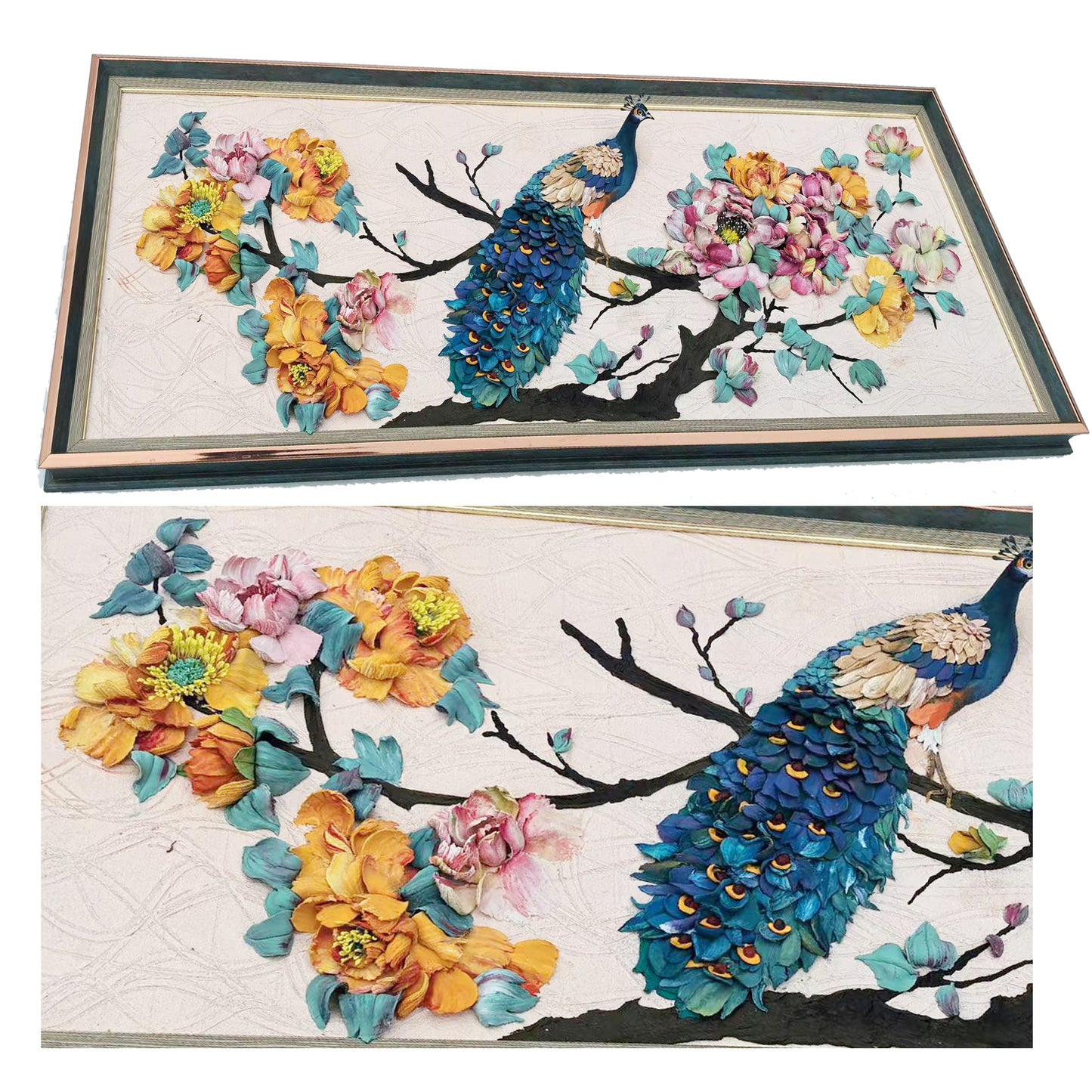 Peacock and Flowers Texture Wall Art Poster and Print Canvas Painting & Draw flowers Calligraphy Decor Bedroom Living Room Home Decor