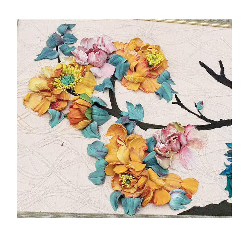 Peacock and Flowers Texture Wall Art Poster and Print Canvas Painting & Draw flowers Calligraphy Decor Bedroom Living Room Home Decor
